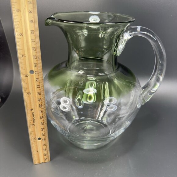 Mid Century Glass Pitcher Carafe Jug Hand Blown Pitcher Green Clear Ombré VTG - Picture 2 of 15